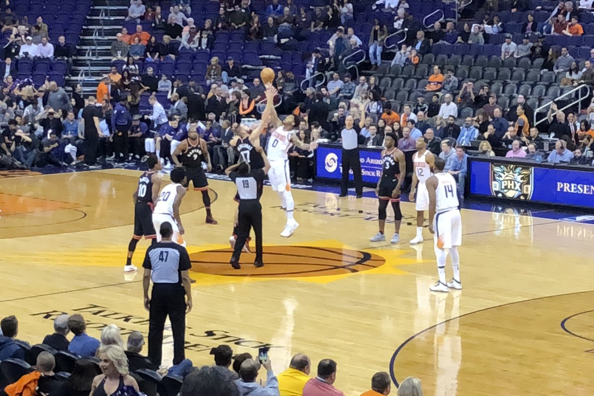 NBA basketball game action during a Toronto Raptors visit to Phoenix, December 2017 — a documented example of a regular-season contest, not a 2026-27 season game.