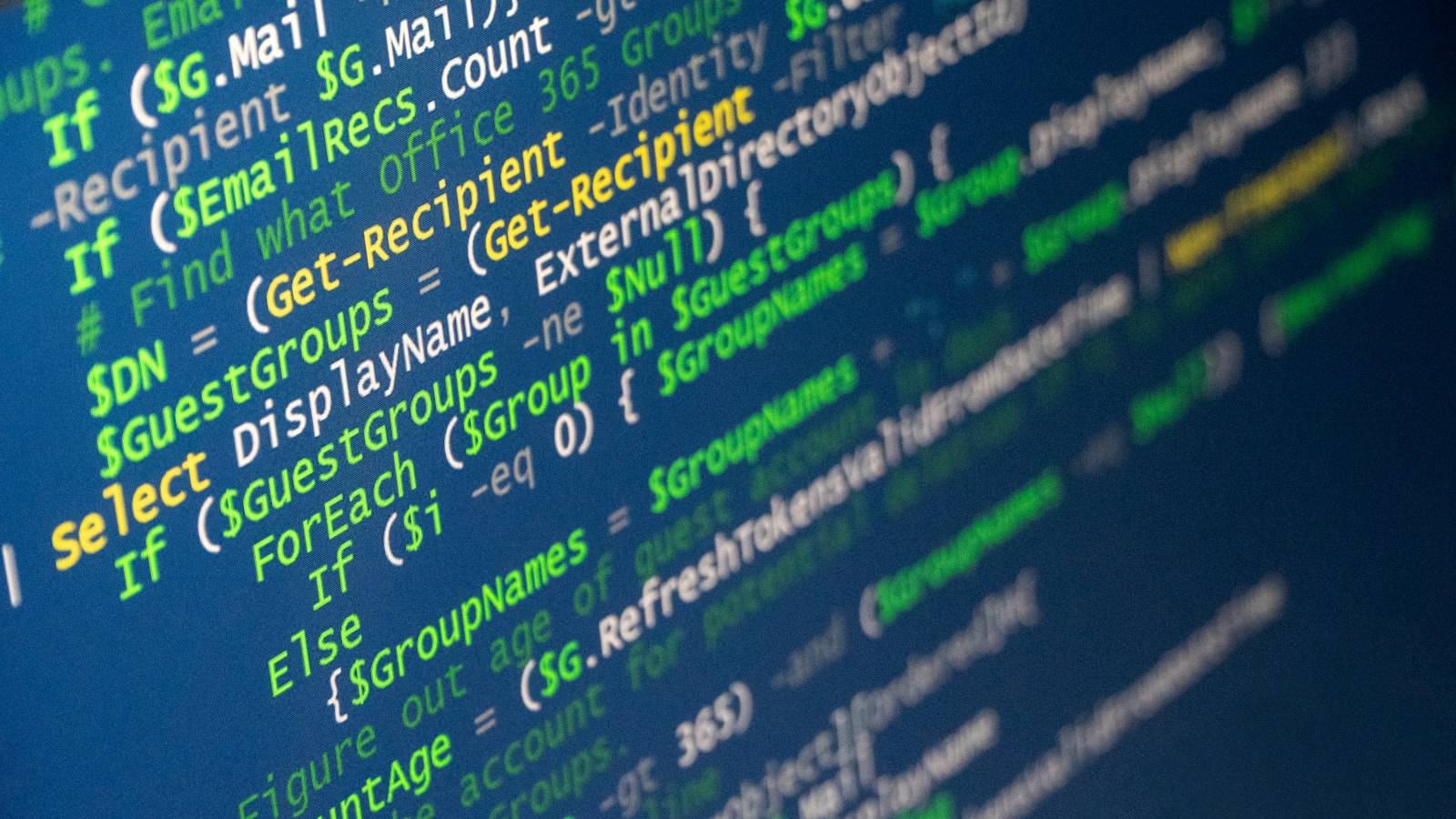 Close-up photograph of source code on a computer screen