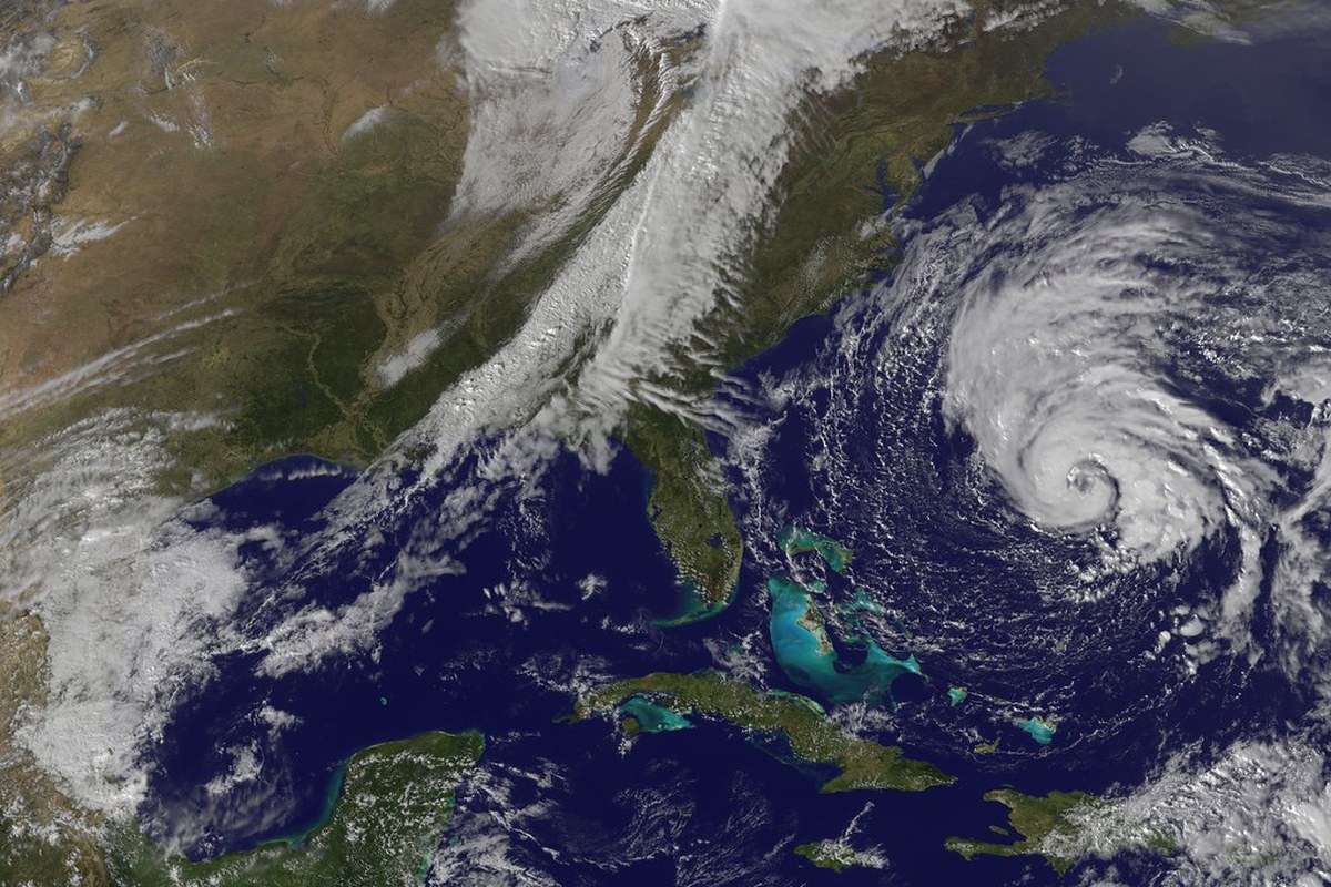 GOES-13 satellite image of Tropical Storm Sean over the western Atlantic on November 9, 2011